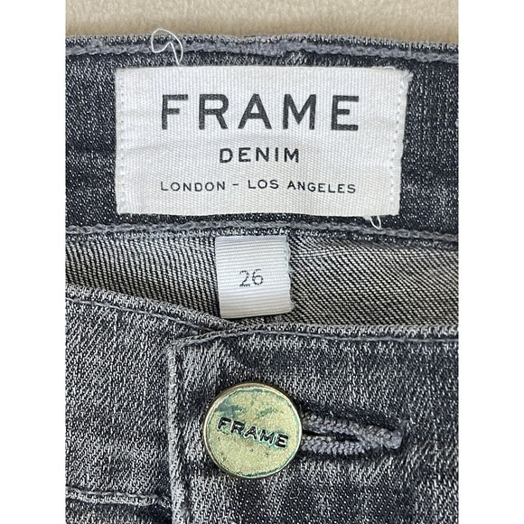 Frame jeans Womens 26 Black Le High Skinny Denim Raw Hem Mid Rise Adult - Picture 7 of 13